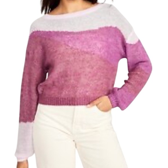 Old Navy Sheer Boatneck Women's Colorblock Sweater in wave purple size‎ Large - Picture 1 of 11